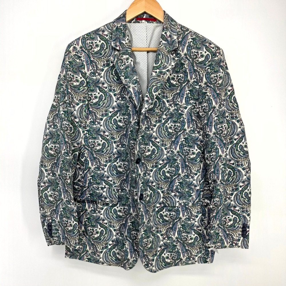 Alan Flusser Sport Coat Mens M Blue Paisley Lightweight Two Button Blazer Jacket